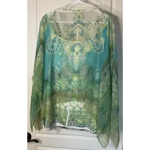 Cato Teal Sleeveless Subliminal Tank W/ Matching Handkerchief Poncho Plus 22/24 - Picture 2 of 11